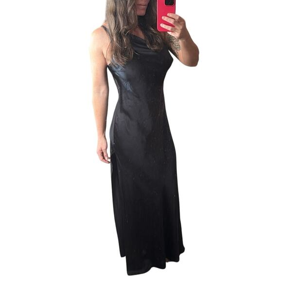Victoria’s Secret Black Silk Cowl Neck V Back Maxi Slip Dress Nightgown Medium - Picture 1 of 11